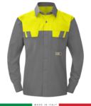 Two-tone multipro shirt, long sleeves, two chest pockets, Made in Italy, certified EN 1149-5, EN 13034, EN 14116:2008, color grey/yellow RU801BICT54.GRG